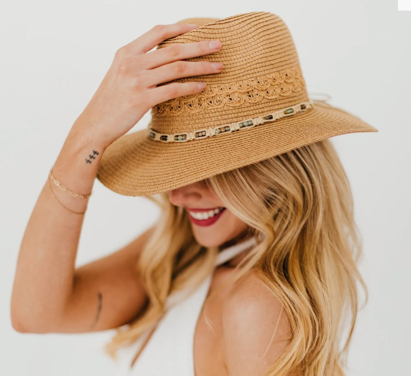 Woven Beaded Band Straw Sun Hat
