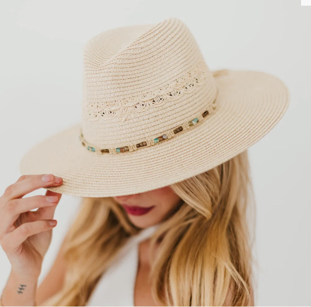 Woven Beaded Band Straw Sun Hat