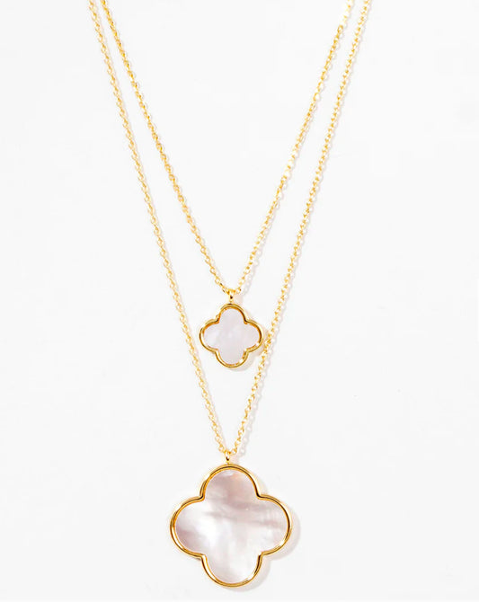 Gold Dipped Double Clover Pendant Necklace