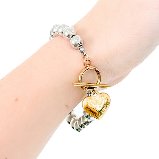 Heart Shaped Charm toggle clasp bracelet