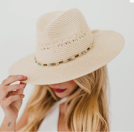 Woven Beaded Band Straw Sun Hat